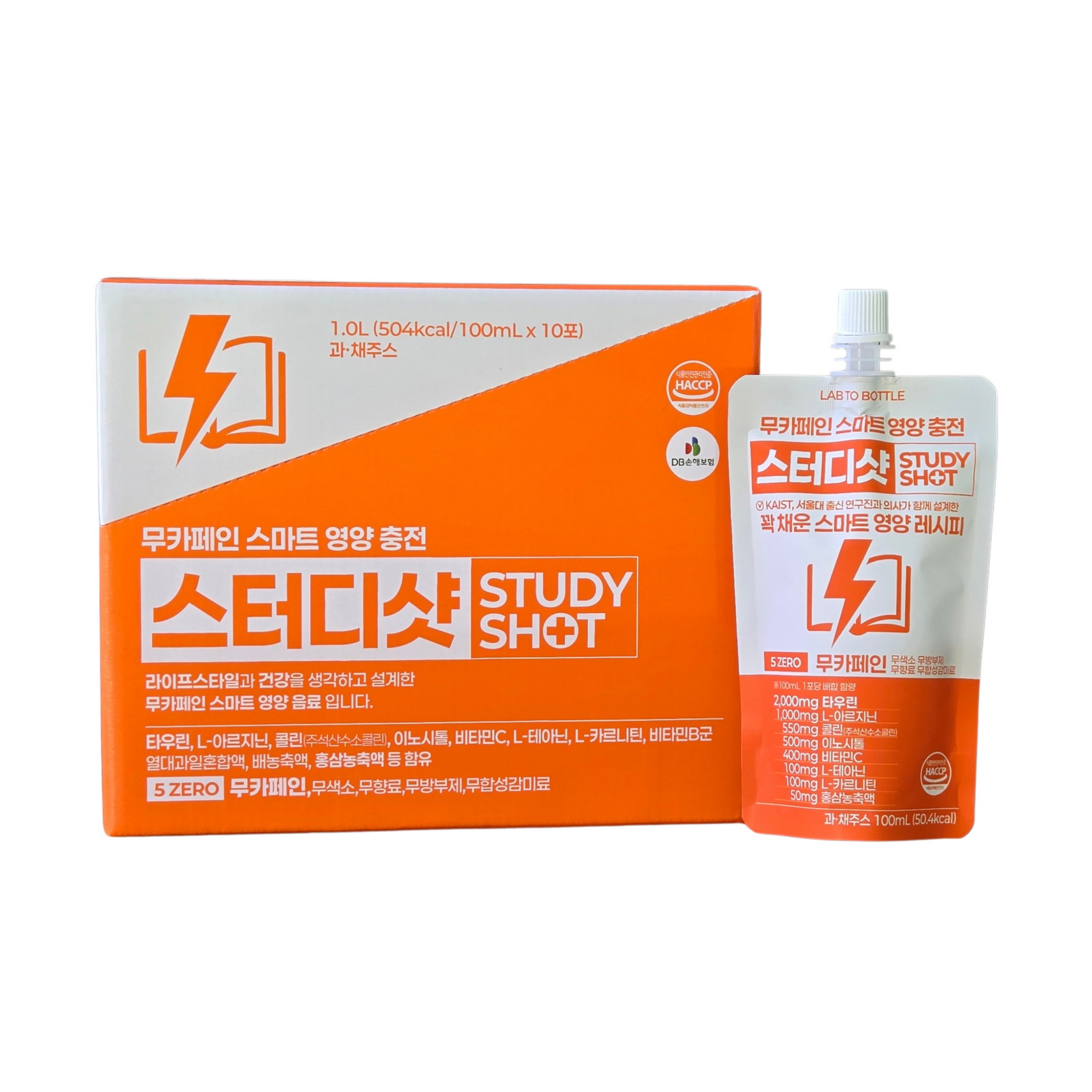 국민영양 에너지 드링크 스터디샷 무카페인 타우린 테아닌 아르기닌 비타민B 100ml, 10개