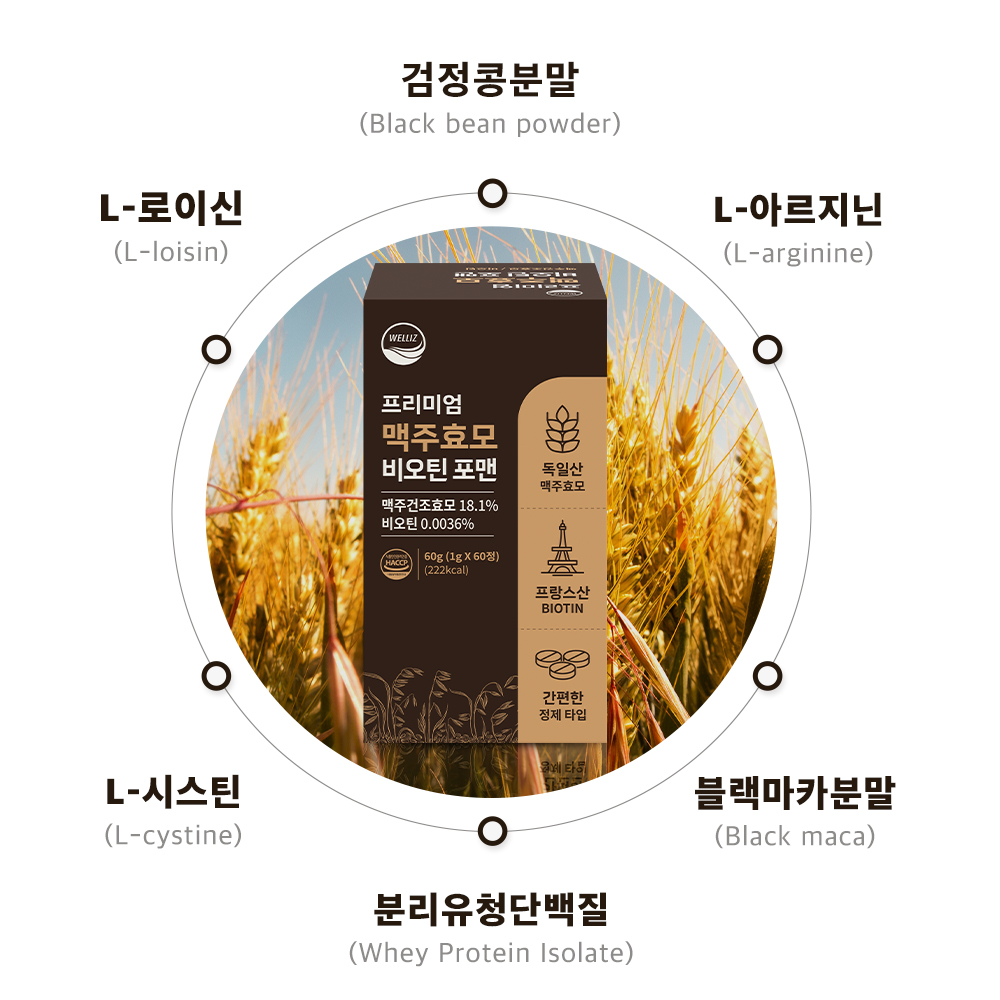 웰리즈 프리미엄 맥주효모 비오틴 포맨 60정