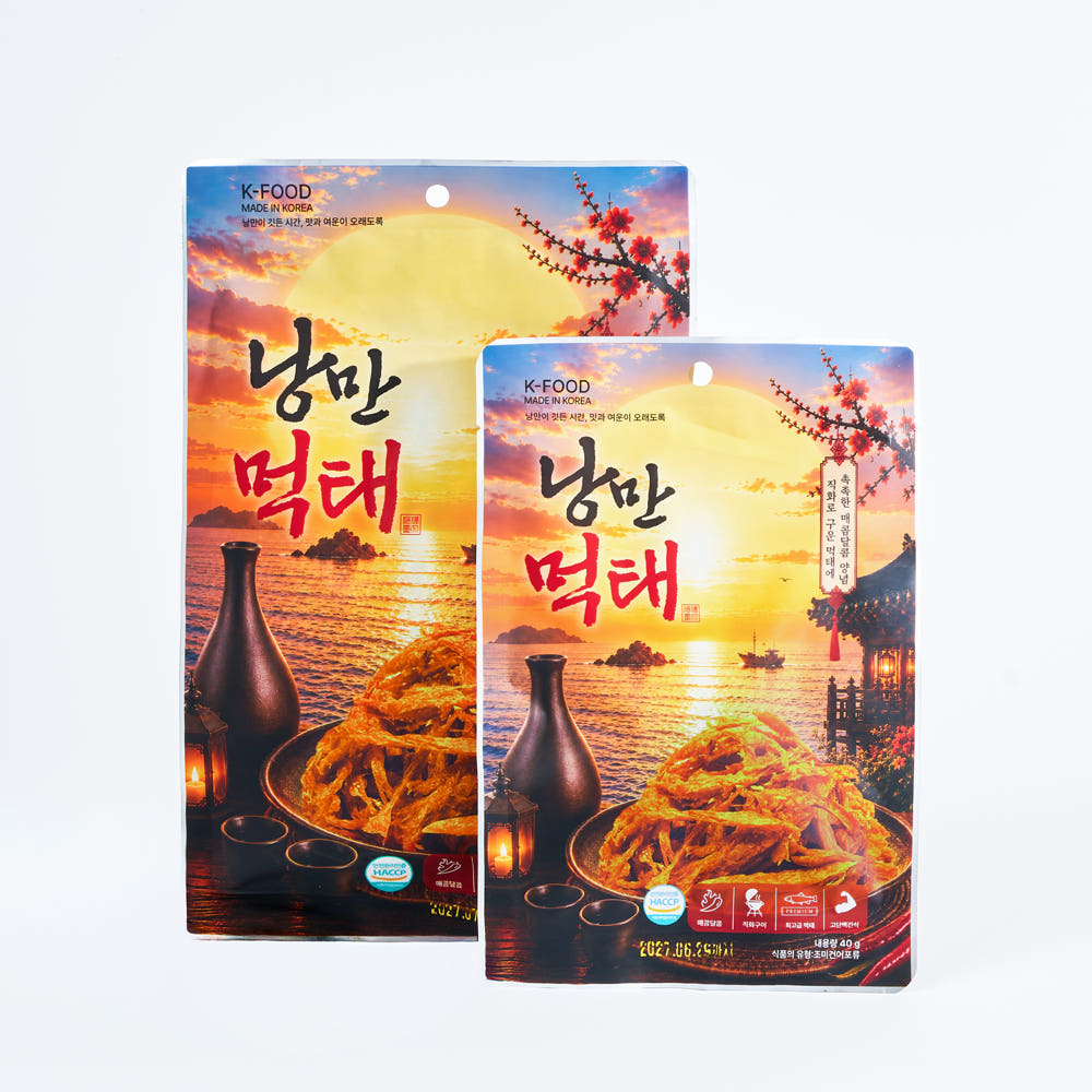[티와이글로벌] 낭만먹태 직화구이 양념 먹태채 매콤달콤 촉촉 마른안주 맥주안주 40g 3팩, 5팩 구성 선택 40g x 3개